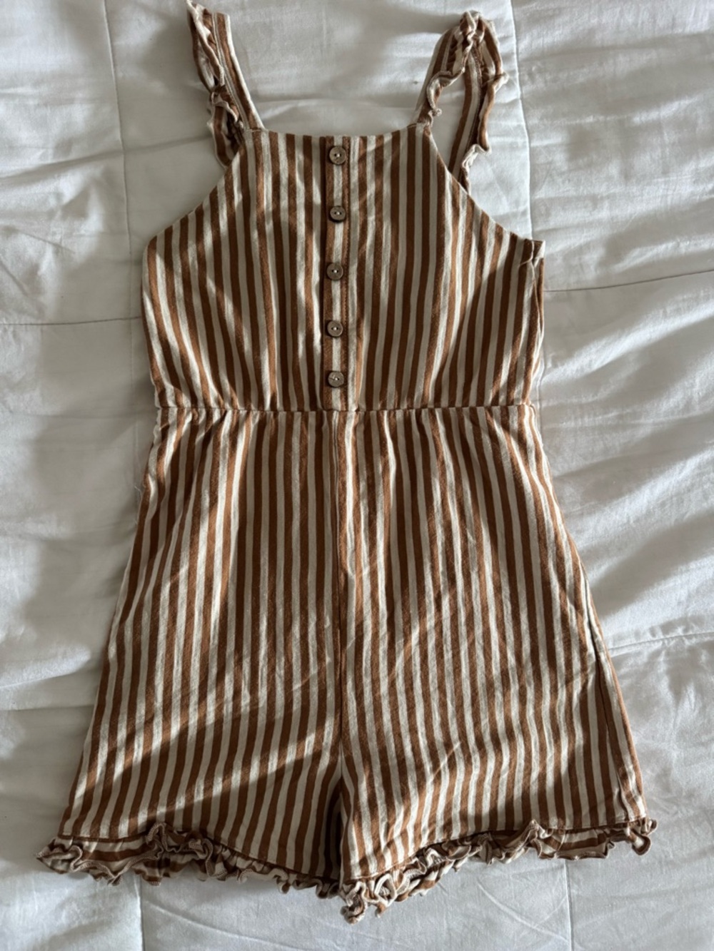 Rylee + Cru Brown and White Striped Sleeveless Romper
